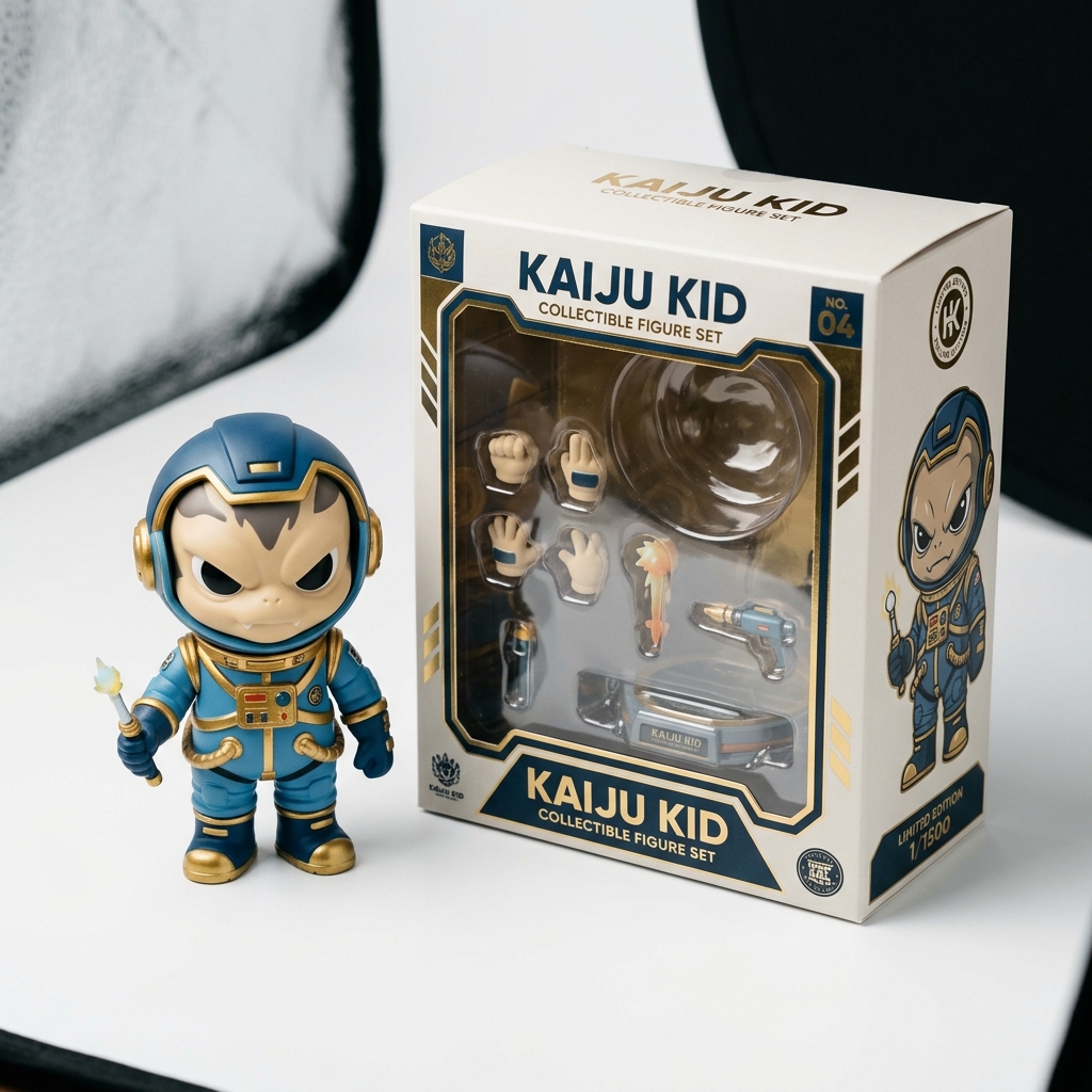 Isometric Luxury Product Showcase of a Vinyl Collectible Figure
